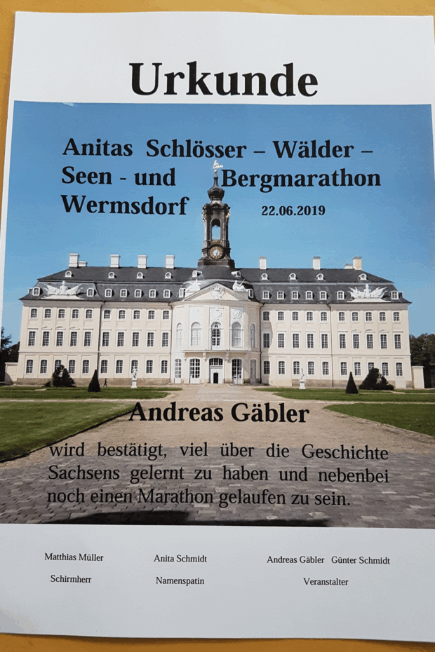 Diese Urkunde gab es nach dem Wermsdorf Marathon.