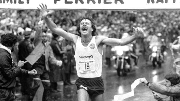 Rod Dixon at the finish line of the New York City Marathon a