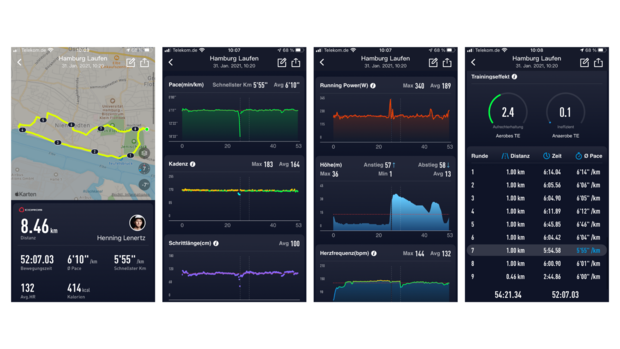So wird ein Lauf mit der Coros Vertix in der Coros-App dargestellt.