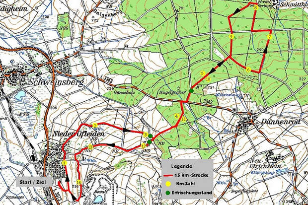 Streckenkarte zum Basaltlauf in Homberg